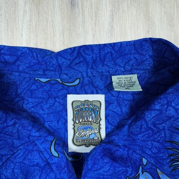 Ocean Current Dragon Blue Rayon Made in Korea Chinese Symbol Print Shirt XL - Picture 6 of 13